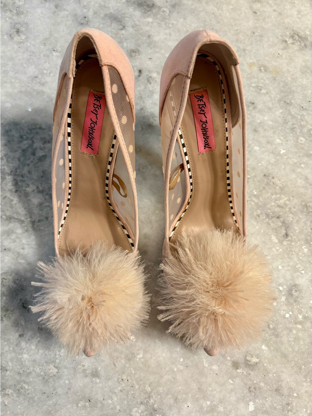 Betsey Johnson Blush Pink Pom Pom Peep-Toe Heels